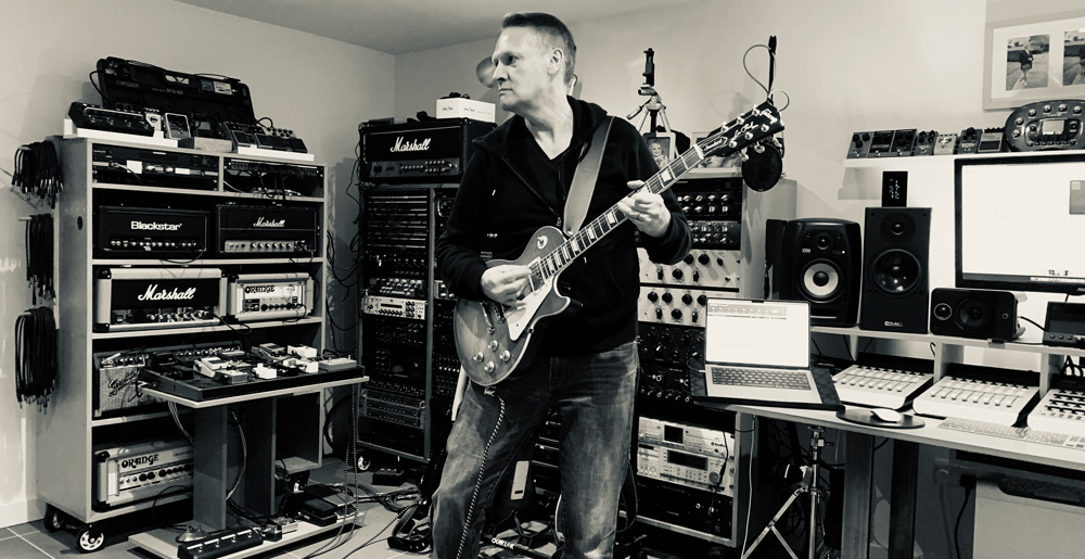 Matt plays his Les Paul in the studio