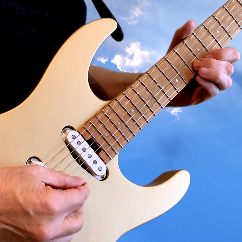 Matt Ottewill playing his Charvel DK22 guitar